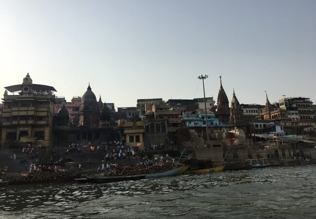 Historic Ganga ghats and boats in Varanasi