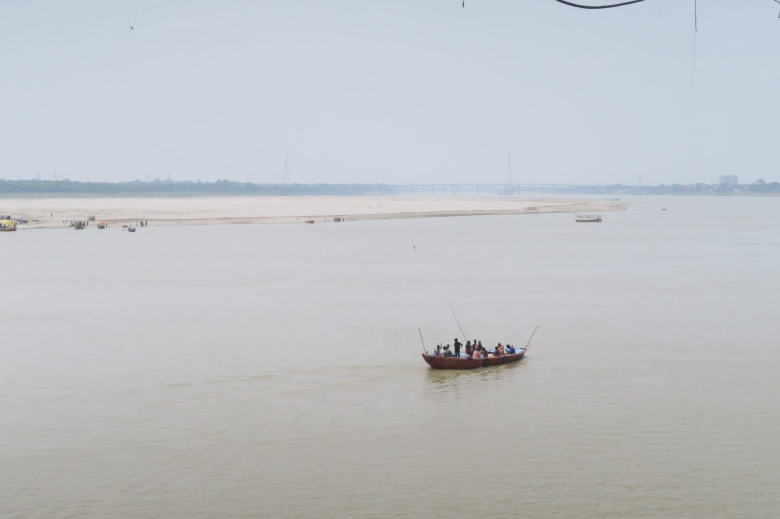A rowboat carrying visitors across the Ganga at Varanasi