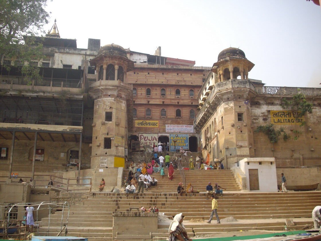 Steep stone steps leading down to Lalita Ghat in Varanasi